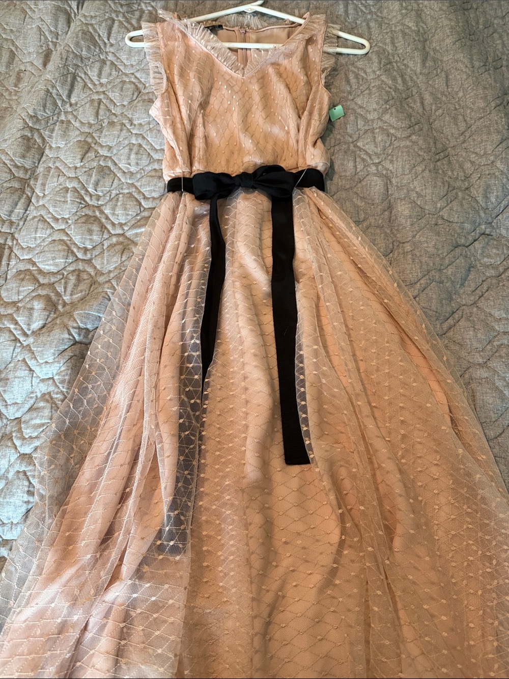 Talbots Blush Pink Tulle Dress with Black Sash